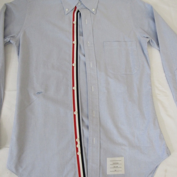 Thom Browne Men's Classic Blue Oxford Shirt Grosgrain TB00 S - Picture 13 of 15